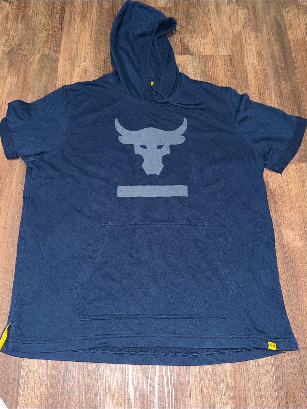 Under Armour Hoodie Mens XL Blue Project Rock Bull Short‎ Sleeve Gym Hoodie